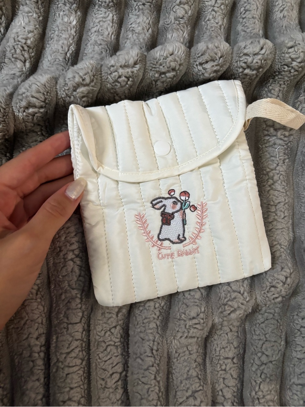 White Quilted Cute Rabbit Pouch